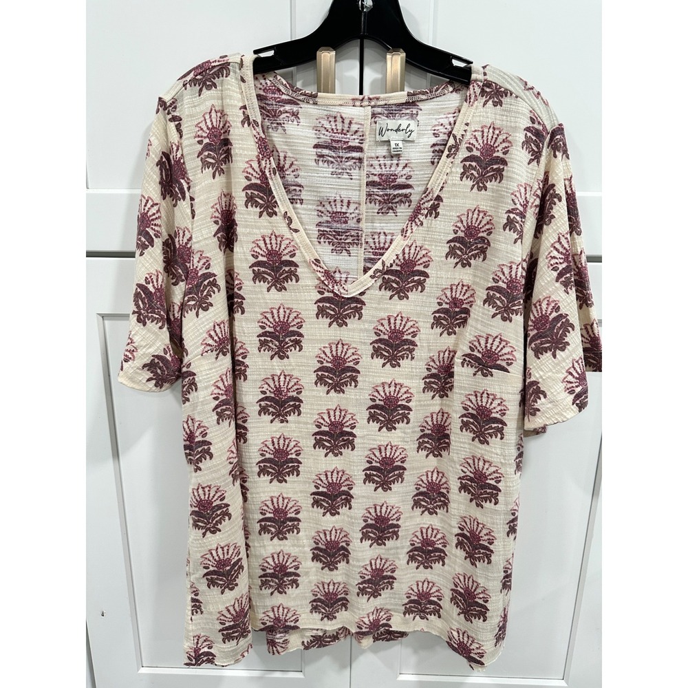 Wonderly Floral Print V-Neck‎ Top Bohemian Casual Blouse Plus Size 1X